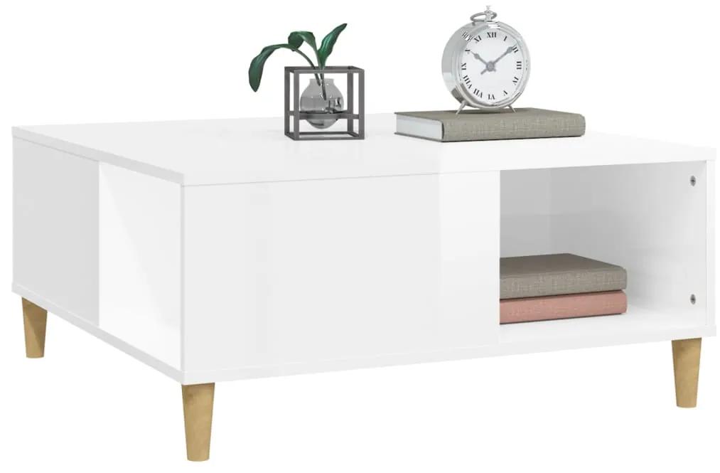 Tavolino salotto bianco lucido 80x80x36,5 cm legno multistrato