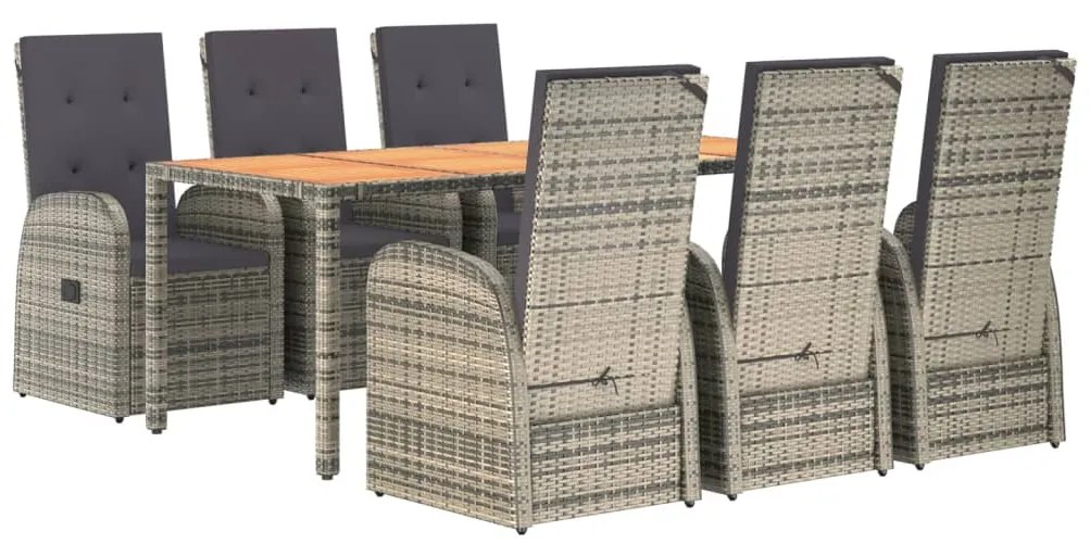 Set da pranzo da giardino 7 pz con cuscini in polyrattan grigio