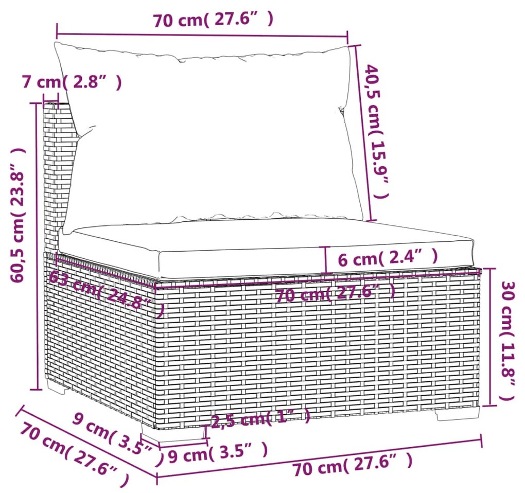 Set Divani da Giardino 6 pz con Cuscini in Polyrattan Marrone