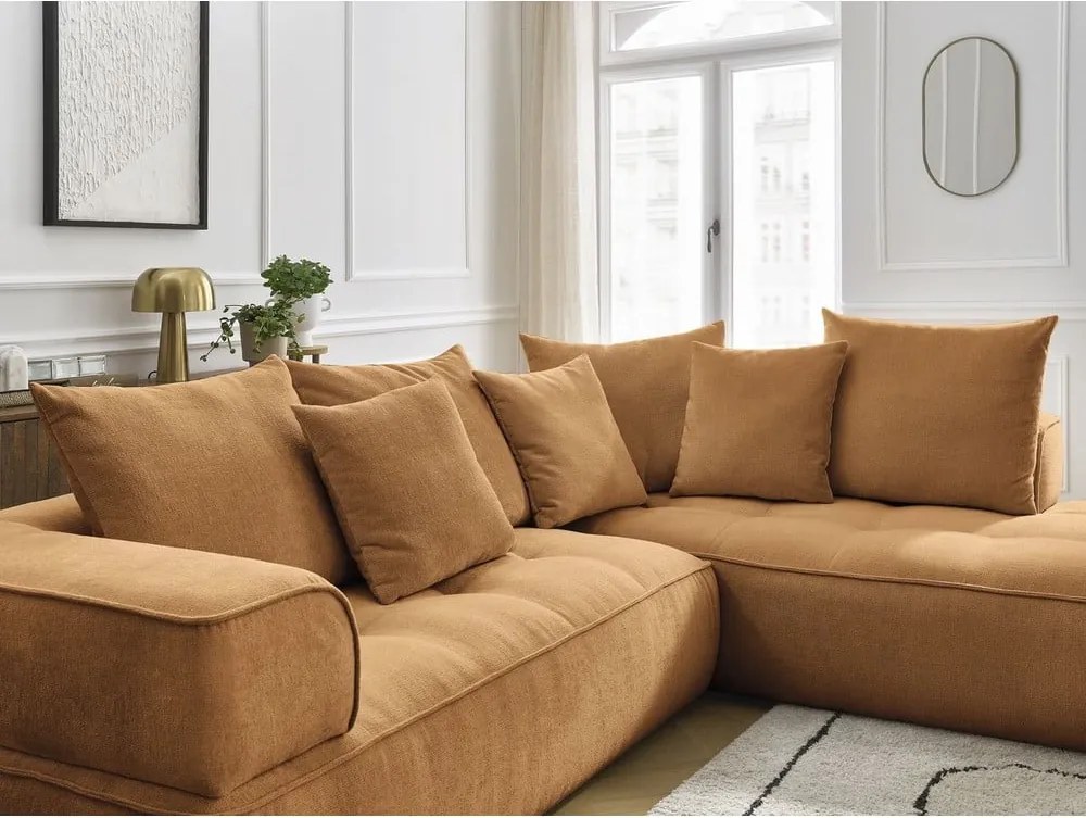 Divano angolare color senape (penisola a sinistra/a L) con rivestimento in ciniglia Whesley – Bobochic Paris