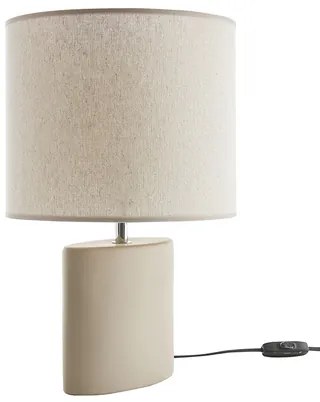 Lampada da tavolo in ceramica color talpa opaco e paralume in lino naturale TIGA