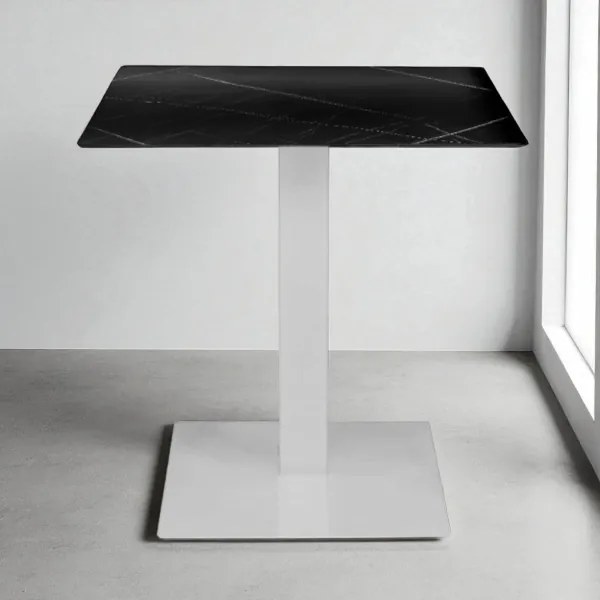 Tavolo pub ristorante bar 70x70 cm Top esterno HPL effetto Marmo NERO gamba bianco H 74