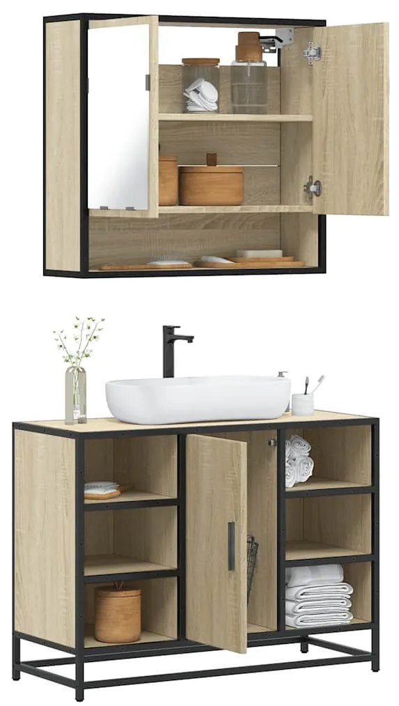 Set Mobili Da Bagno 2 Pz Rovere Sonoma İn Legno Multistrato /