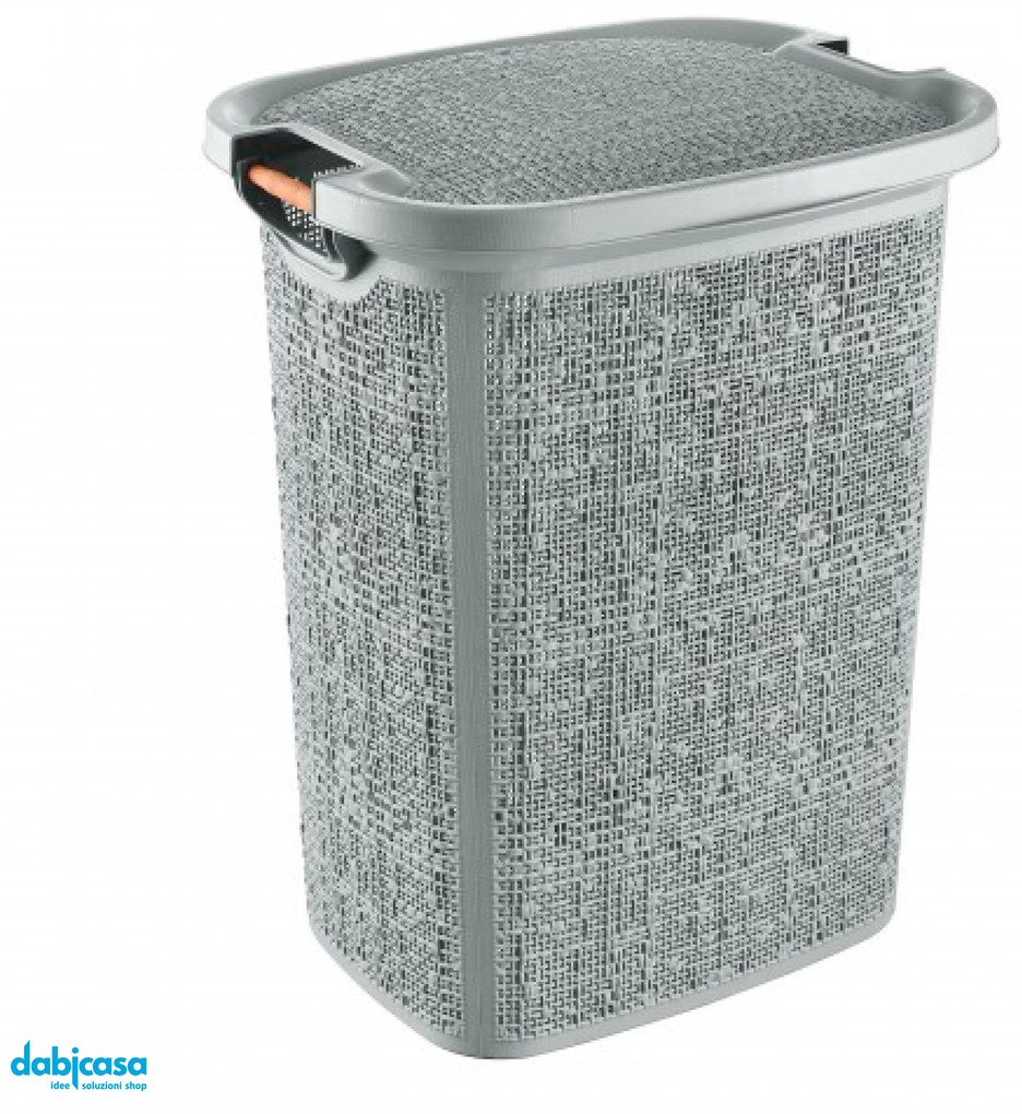 Portabiancheria "Canvas" In Plastica Con Manici DI Legno Da 60 Lt Colore Grigio