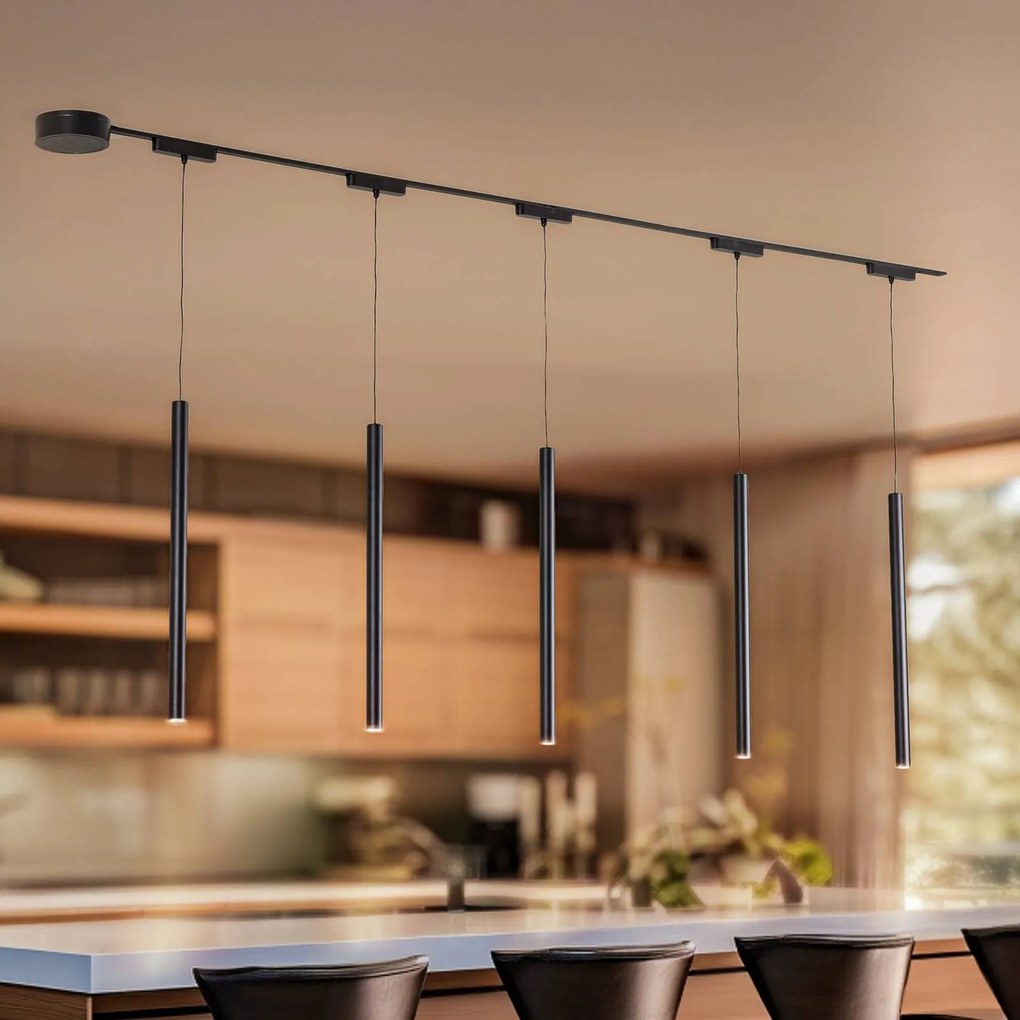 Lindby Sistema a binario 48V Lumaro, pendente, a 5 luci, nero, dimmerabile