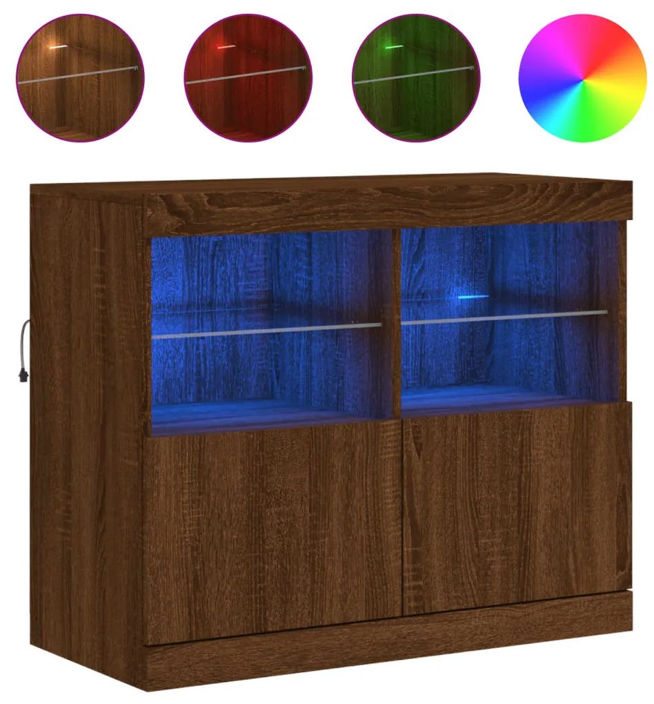 Credenza con luci led rovere marrone 81x37x67 cm