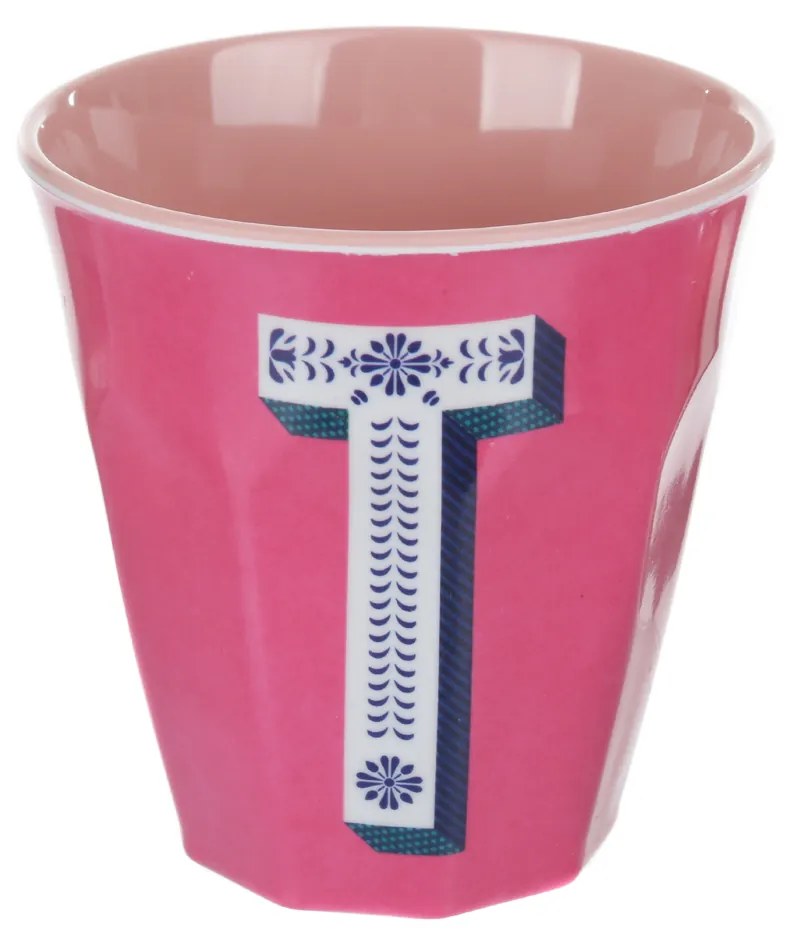Bicchiere melammina fucsia lettera T 280 ml Maiolika