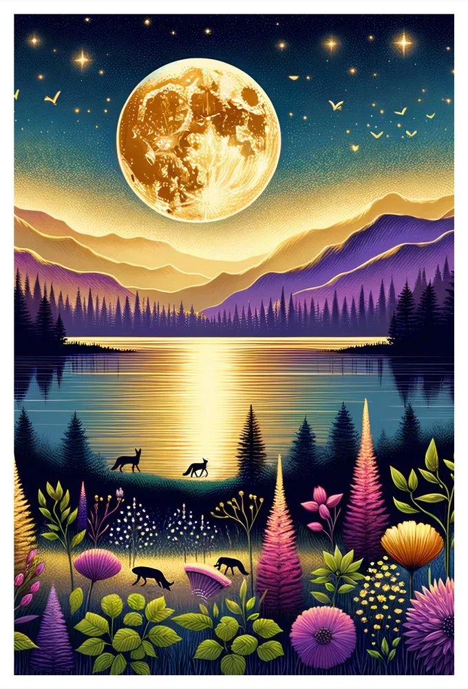 Quadro su tela – Paesaggio notturno magico con luna