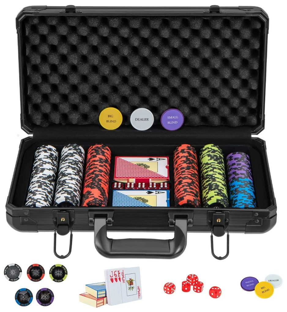 Costway Set fiches da poker texas hold'em da 14 grammi, 300 Fiches in argilla con custodia in alluminio 2 mazzi di carte Nero