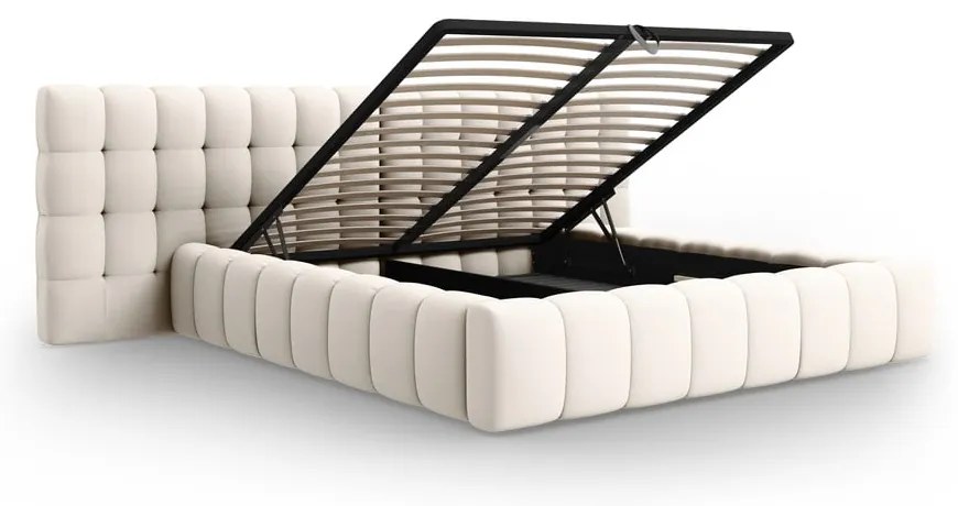 Letto matrimoniale imbottito crema con spazio contenitivo e rete 160x200 cm Mamaia - Micadoni Home