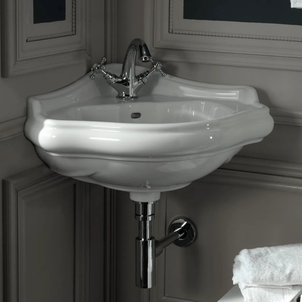 Lavabo Sospeso/Angolare 57x38 Cm Kerasan "Retrò" Bianco Lucido