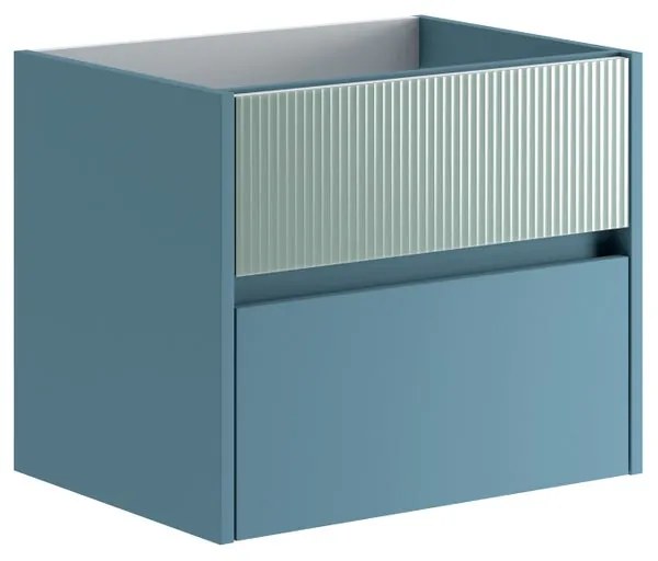 Mobile da bagno sotto lavabo Niwa blu pacifico frontale in vetro verde timo laccato opaco L 59.5 x H 50 x P 45.5 cm 2 cassetti, lavabo non incluso