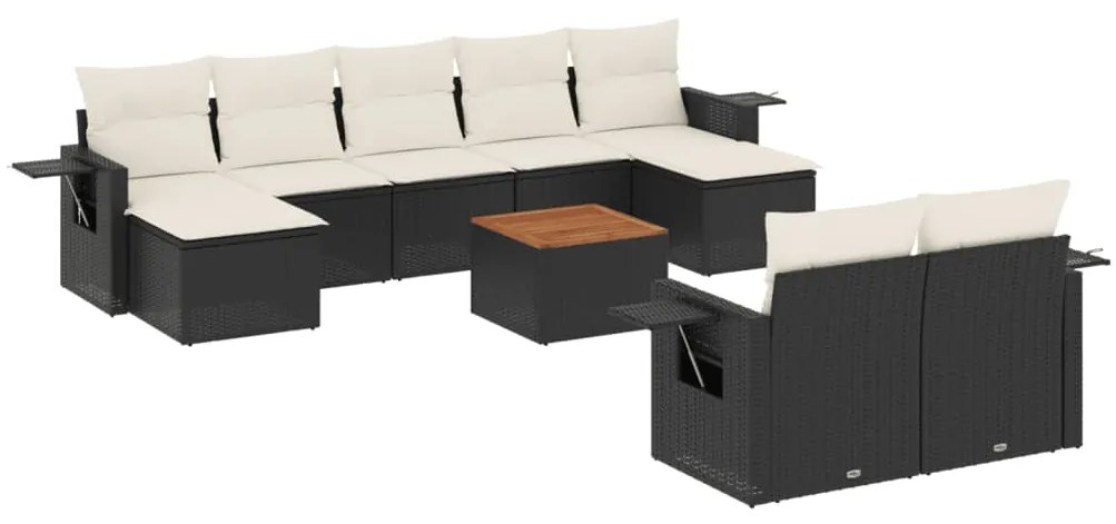 Set Divani da Giardino 10pz con Cuscini in Polyrattan Nero