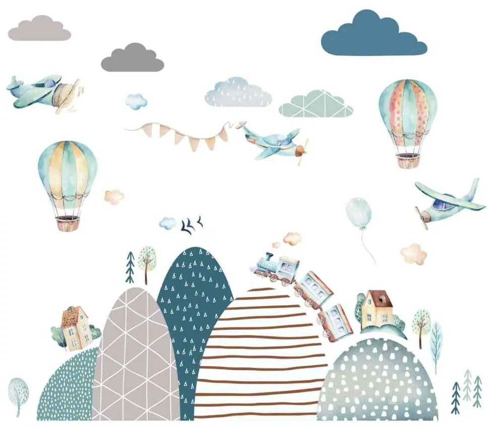 Adesivi murali per bambini - Palloncini blu e colline | Inspio