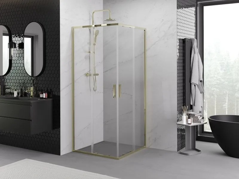 Mexen Exo cabina doccia quadrata scorrevole 100 x 100 cm, trasparente, oro - 8111-100-100-50-00
