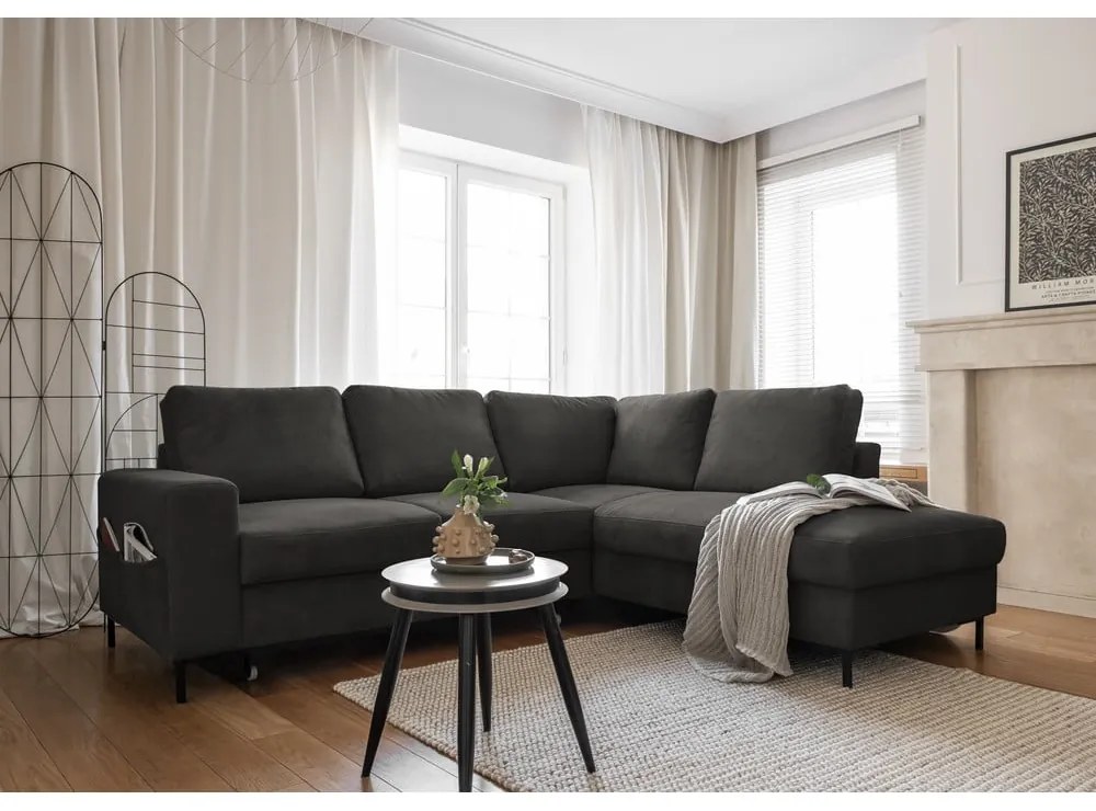 Divano letto angolare in velluto a coste grigio scuro (angolo destro) Lofty Lilly - Miuform
