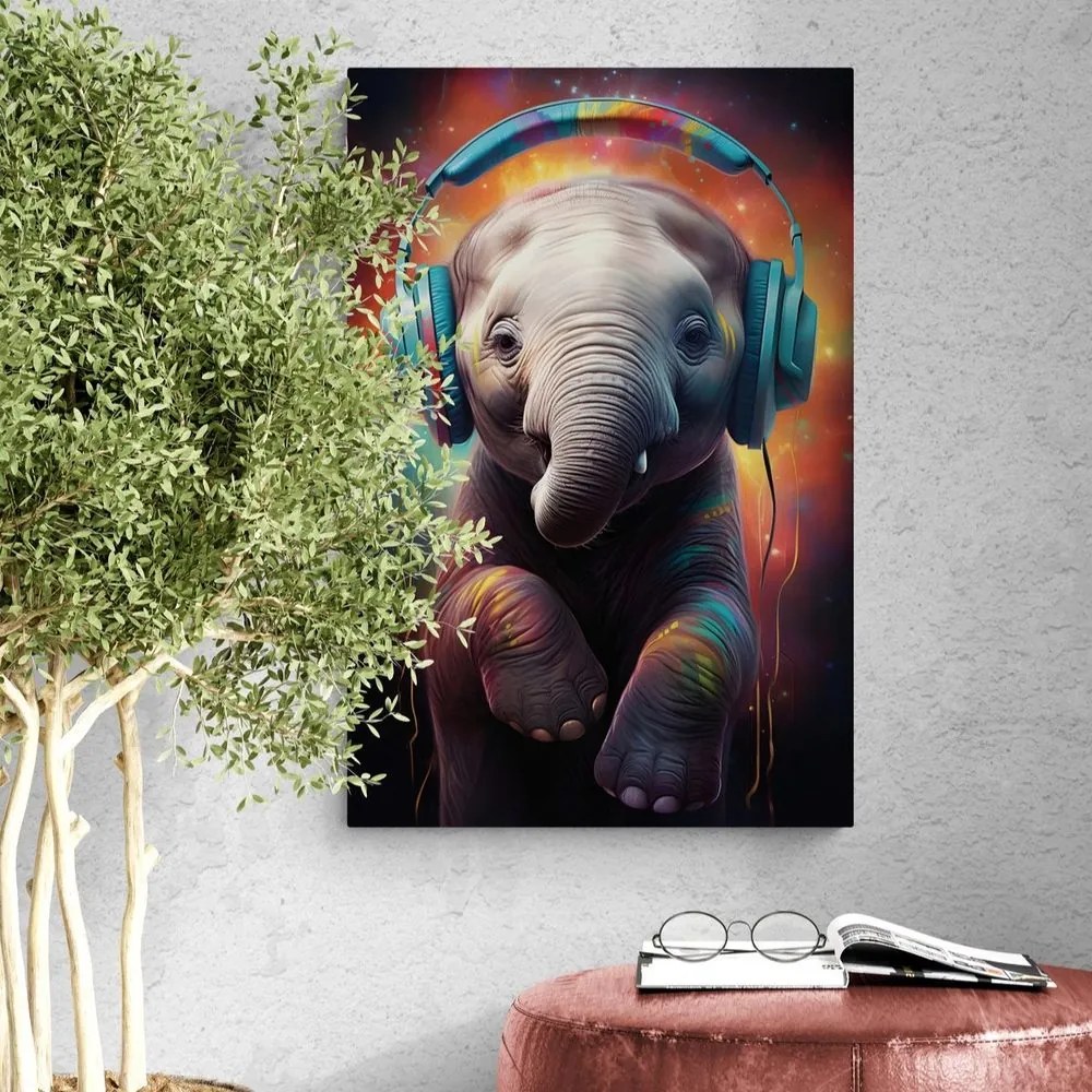 Stampa su tela – Elefante con cuffie