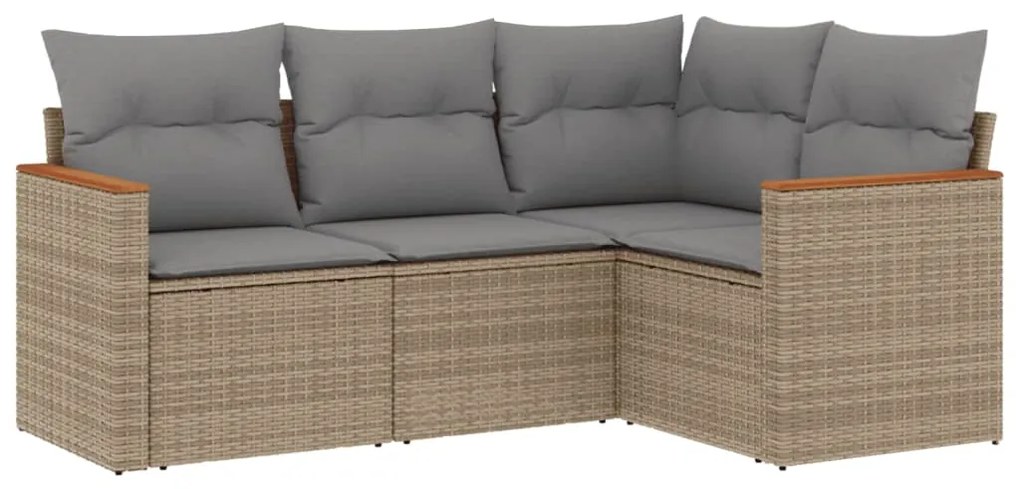 Set divano da giardino 4 pz con cuscini beige misto polyrattan