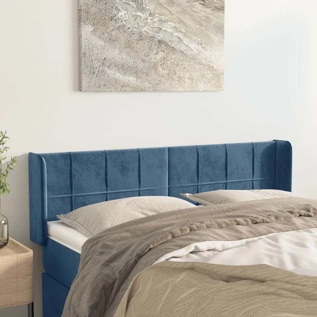 Testiera Ad Orecchio Blu Scuro 147x16x78/88 Cm İn Velluto /