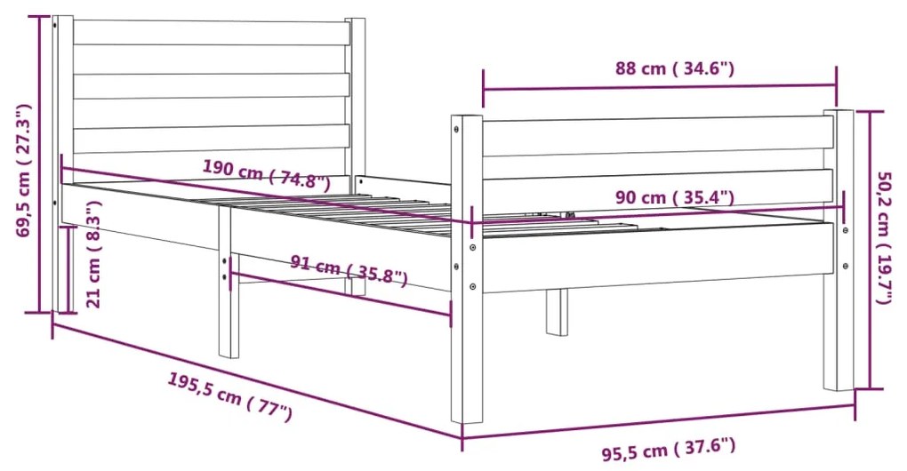 Giroletto in Legno Massello 90x190 cm Single