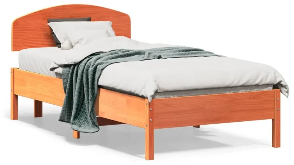 Letto Senza Materasso Marrone Cera 90x190 Cm İn Legno Di Pino /