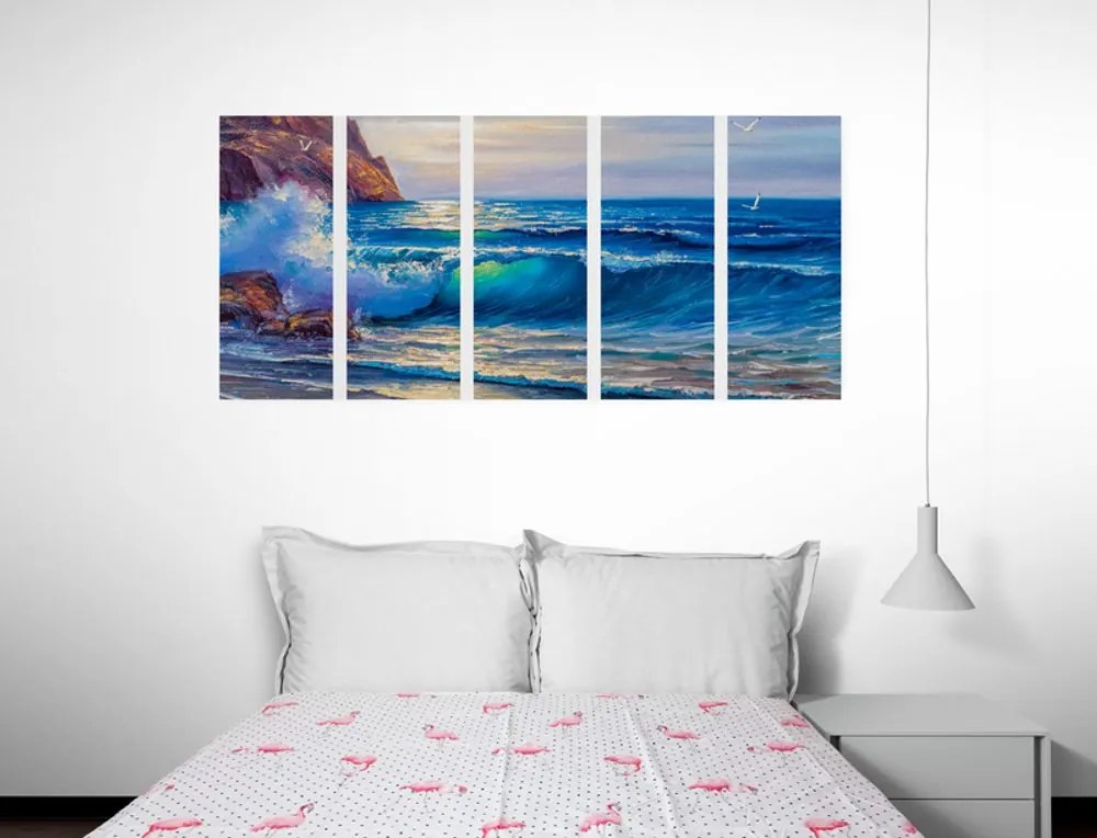 Quadri 5 pezzi – Onde marine sulla costa