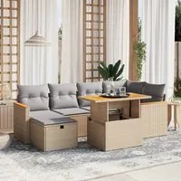 Set Divani da Giardino 7 pz con Cuscini Beige in Polyrattan 3276041