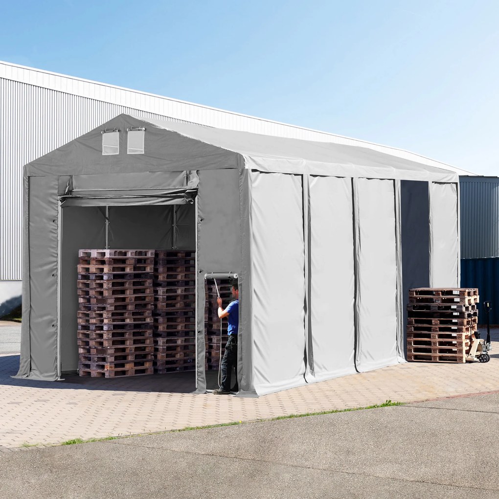 TOOLPORT 5x10m tenda capannone, altezza 3,6m porta a pacchetto, PVC 850, grigio, con statica (sottofondo in cemento) - (94022)