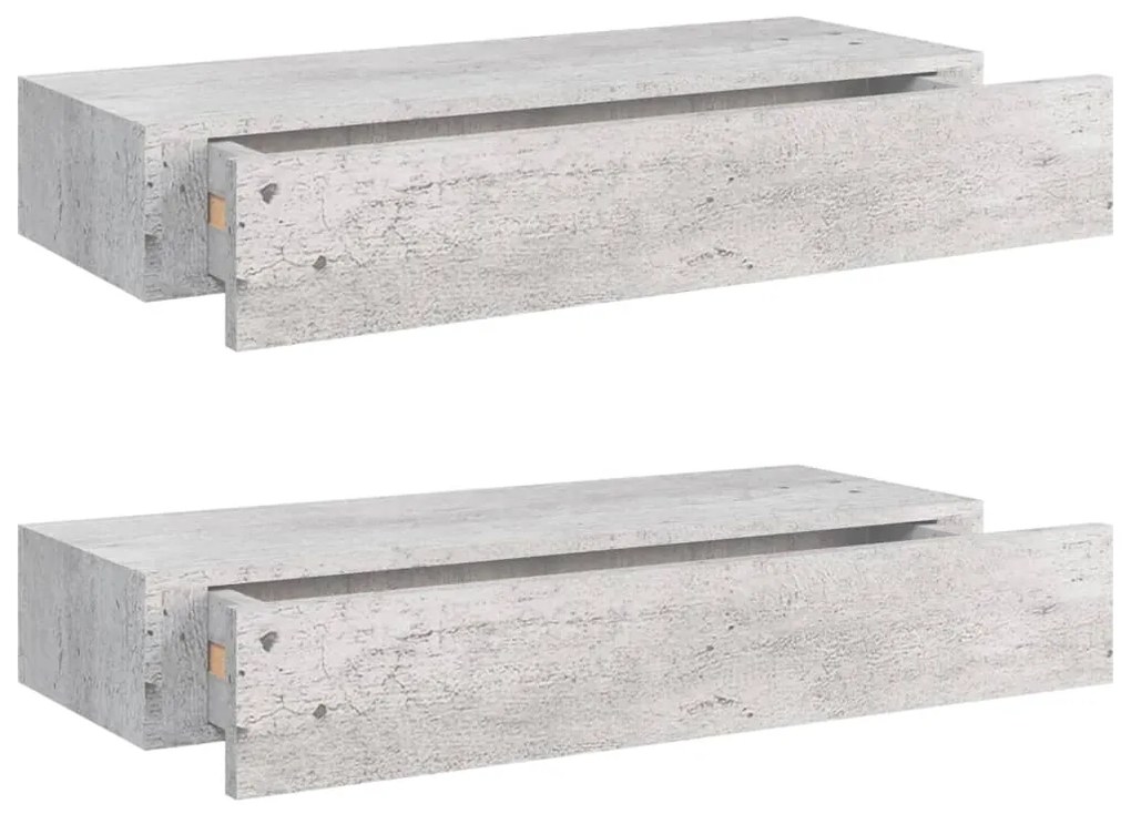 Scaffali a muro cassetti 2 pz grigio cemento 60x23,5x10 cm mdf