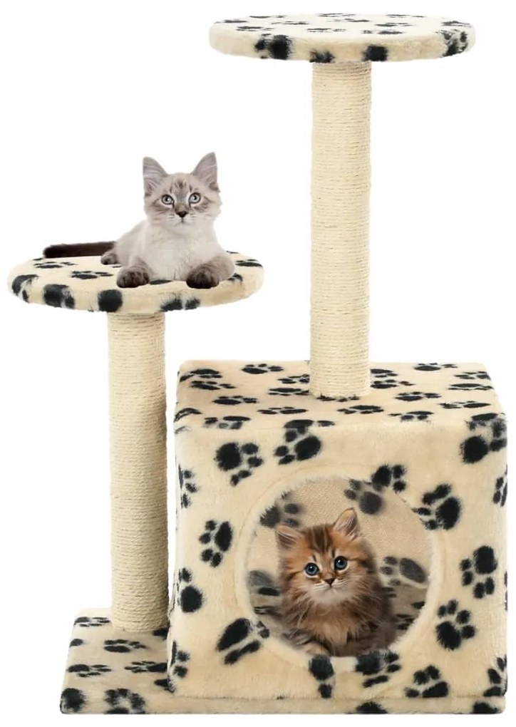 Albero Per Gatti E Tiragraffi Sisal 60 Cm Zampe Stampate Beige /