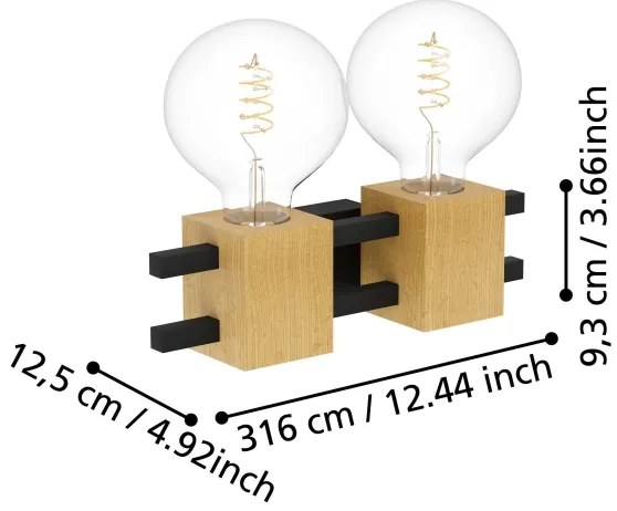 Eglo 390192 - Applique LEVANTARA 2xE27/40W/230V nero/marrone