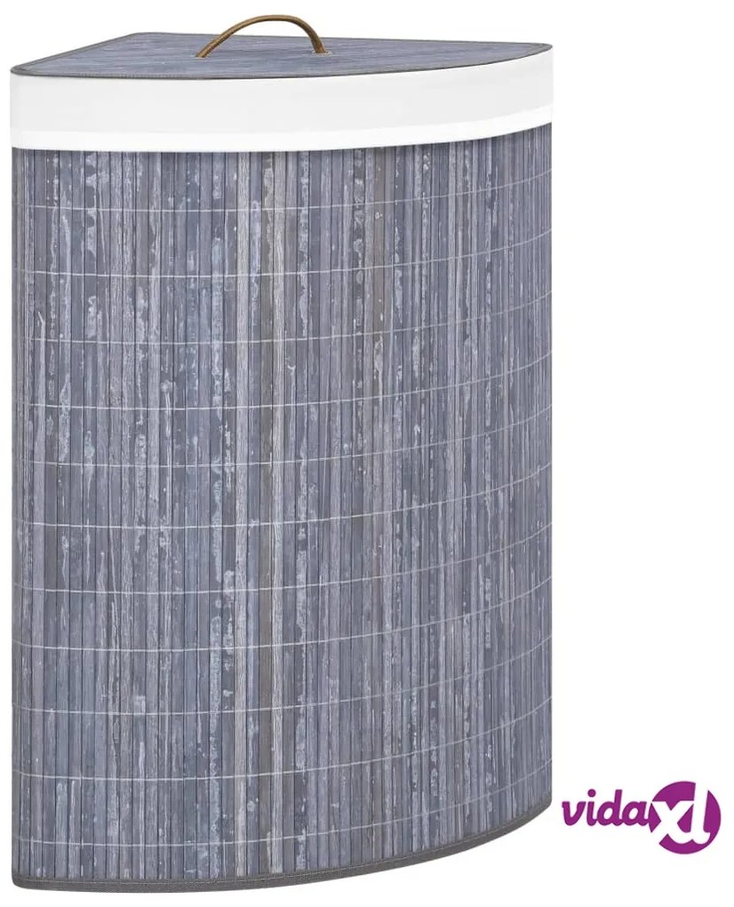 vidaXL Cesto Portabiancheria Angolare in Bambù Grigio 60 L