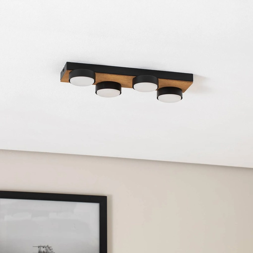 Envostar Laurent plafoniera con legno a 4 luci