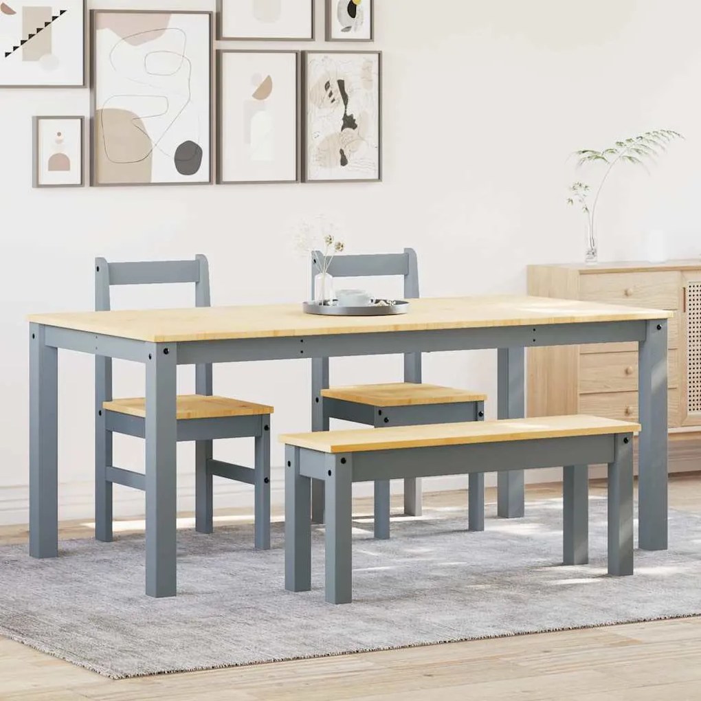 Set Da Pranzo 4 Pz Panama Grigio İn Legno Massello Di Pino /