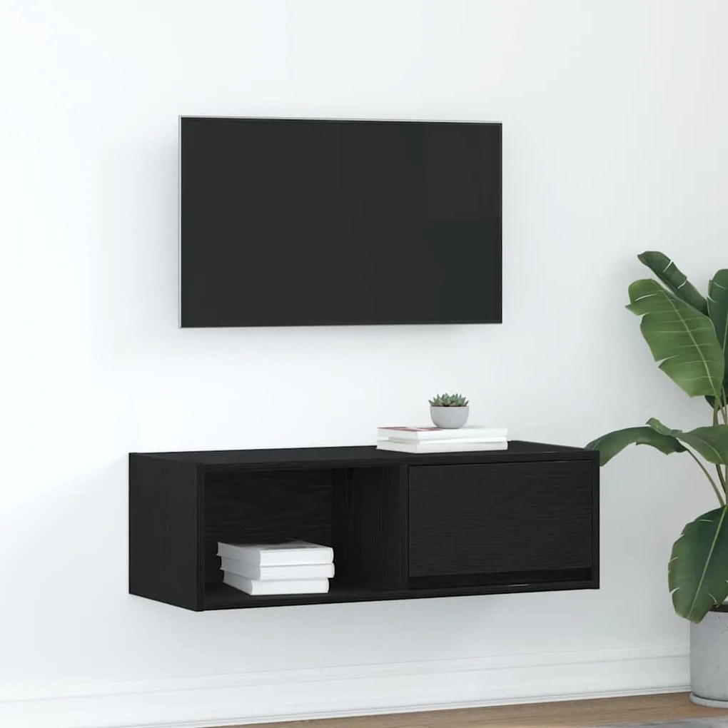 Mobile Porta Tv Rovere Nero 80x31x25,5 Cm İn Legno Multistrato /