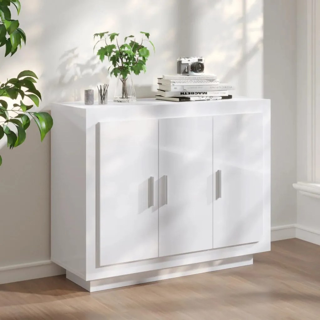 Credenza bianco lucido 92x35x75 cm in legno compensato