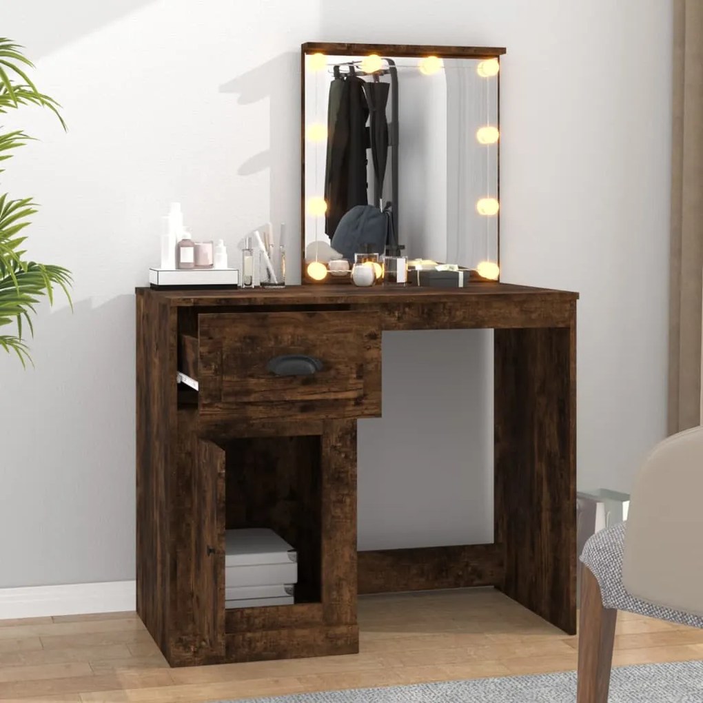 Toeletta con led rovere fumo 90x50x132,5cm legno multistrato