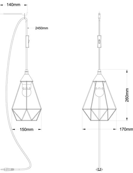 Globo 15745 - Lampadario con spina integrata ZACHARY 1xE27/60W/230V