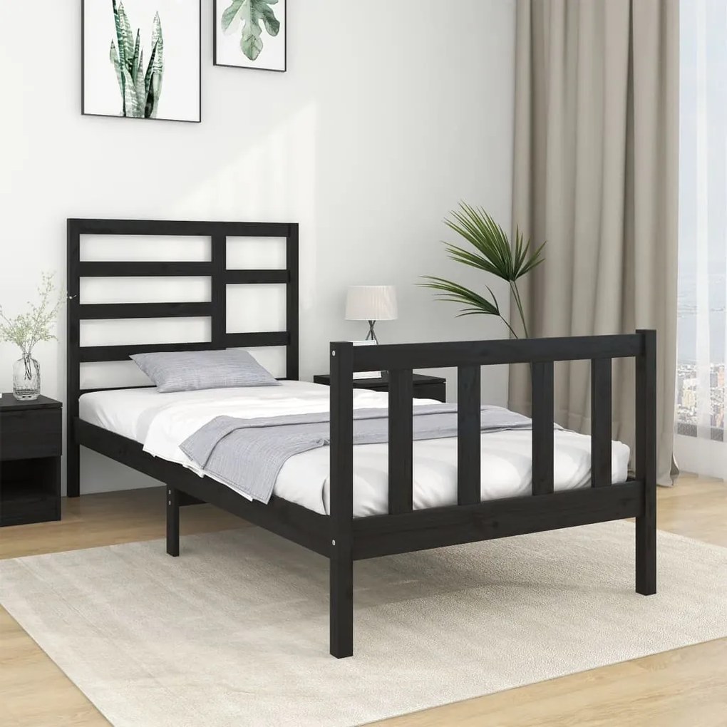 Giroletto Nero İn Legno Massello 90x190 Cm Single /