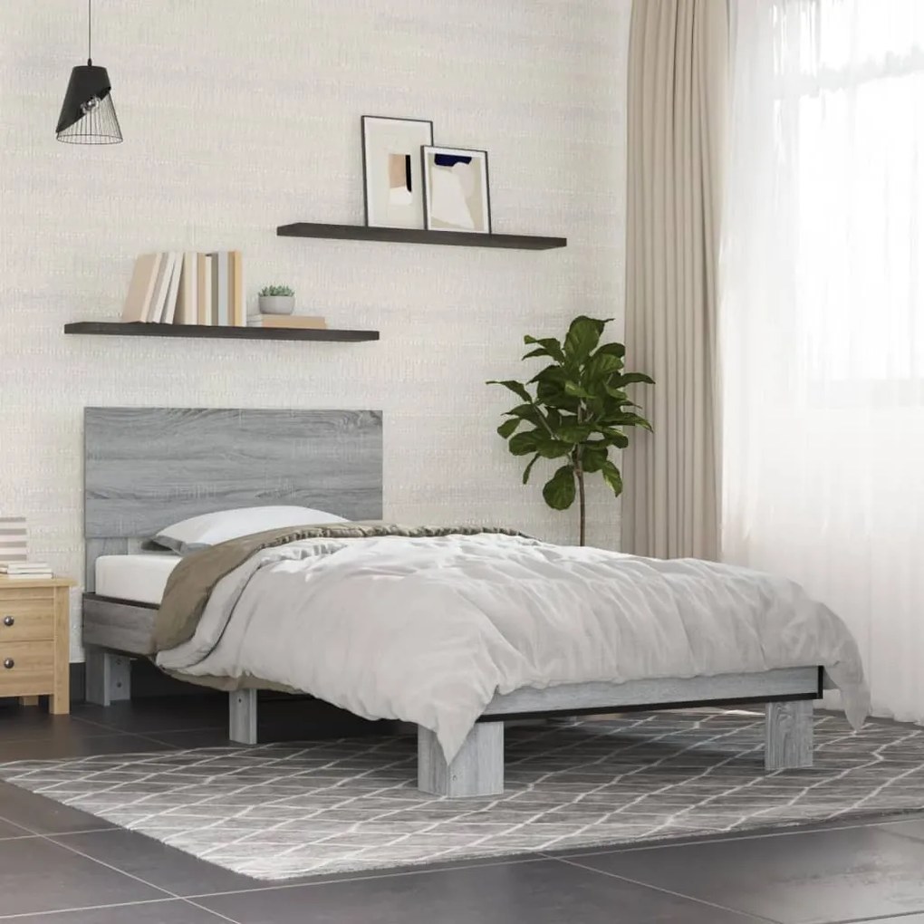 Giroletto grigio sonoma 90x190cm in legno multistrato e metallo