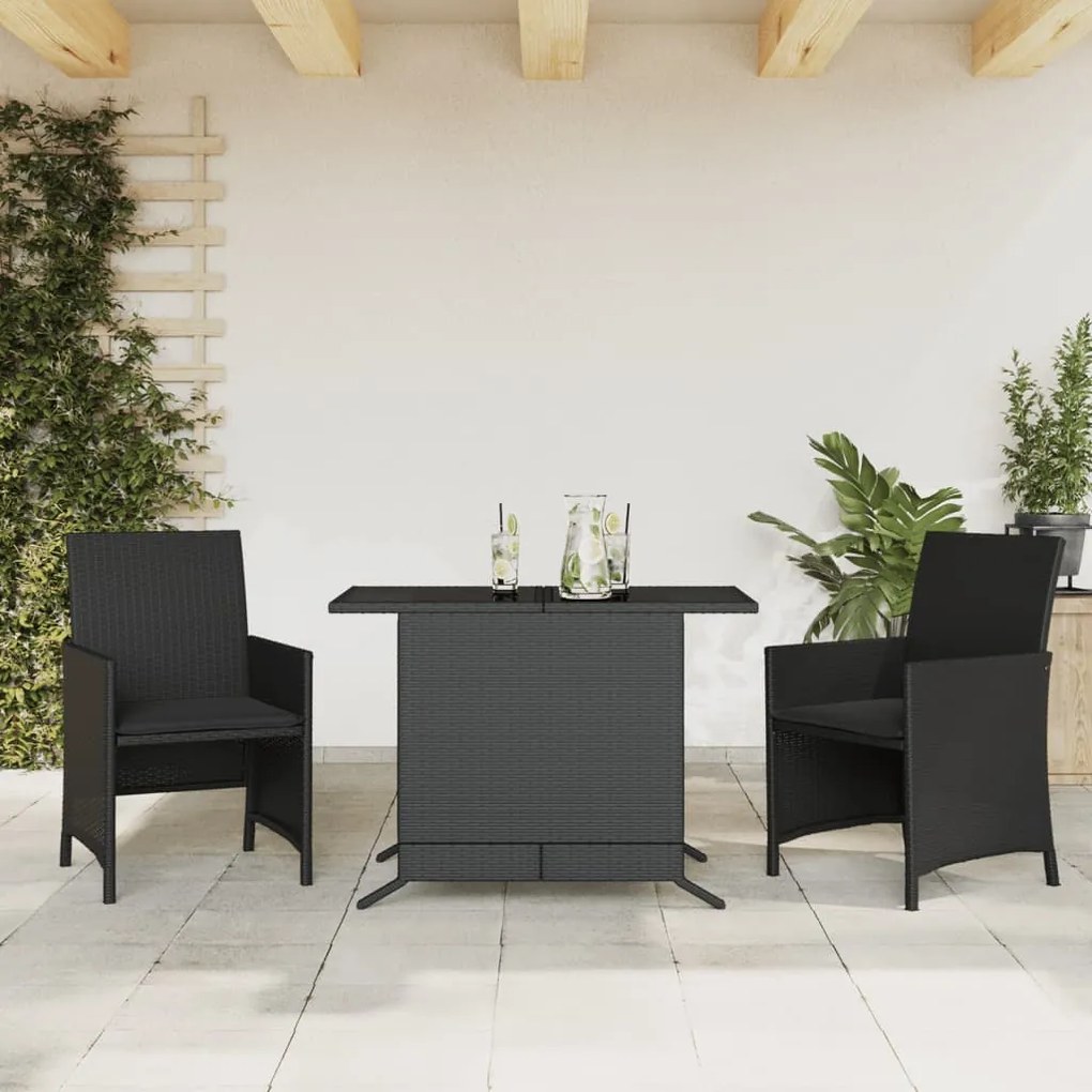 Set Da Bistrò 3 Pz Con Cuscini Nero İn Polyrattan /