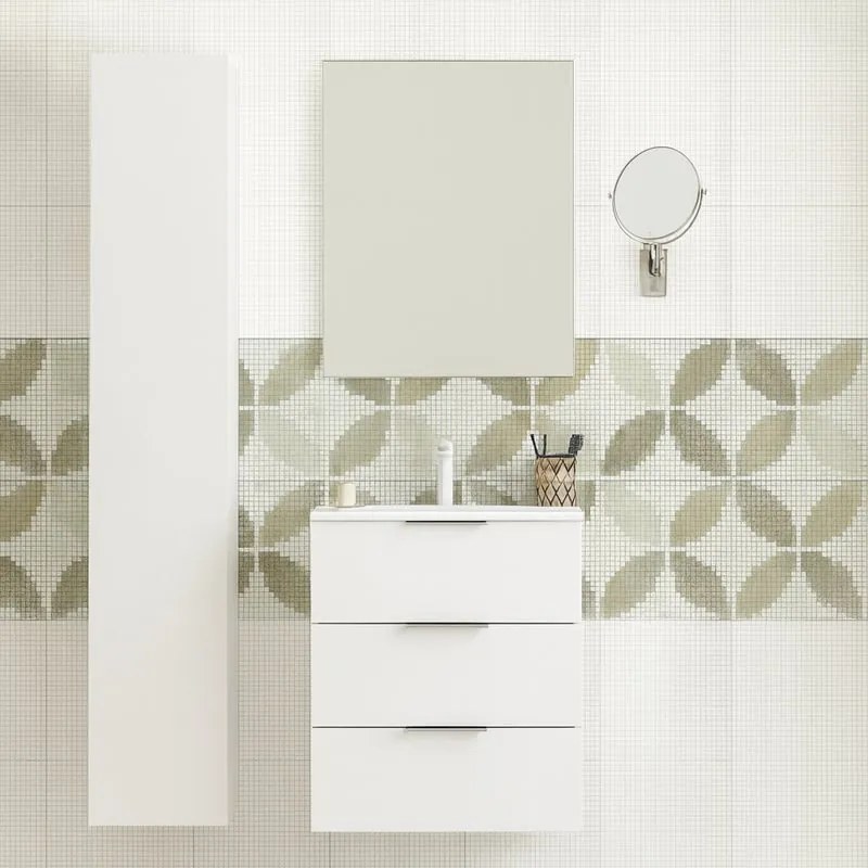 Mobile da bagno sospeso sotto lavabo L 60 x H 72 x P 45 cm bianco laccato opaco, 3 cassetti SENSEA Jnka