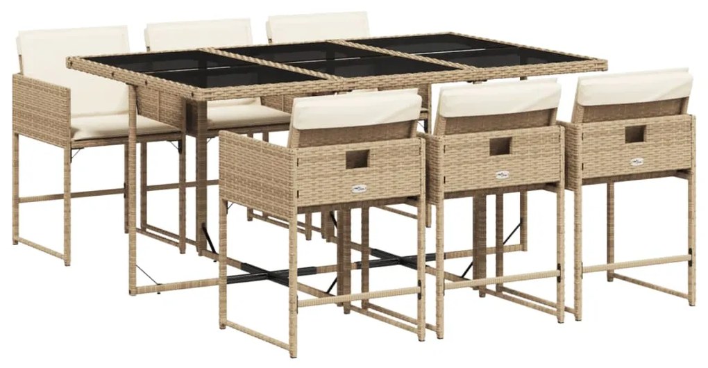 Set da pranzo da giardino 7 pz con cuscini beige in polyrattan