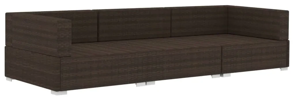 Set divani da giardino 3 pz con cuscini in polyrattan marrone