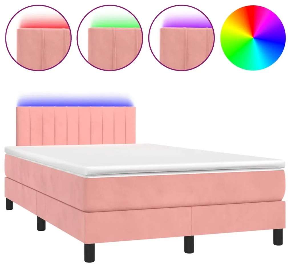 Letto a molle con materasso e led rosa 120x200 cm in velluto