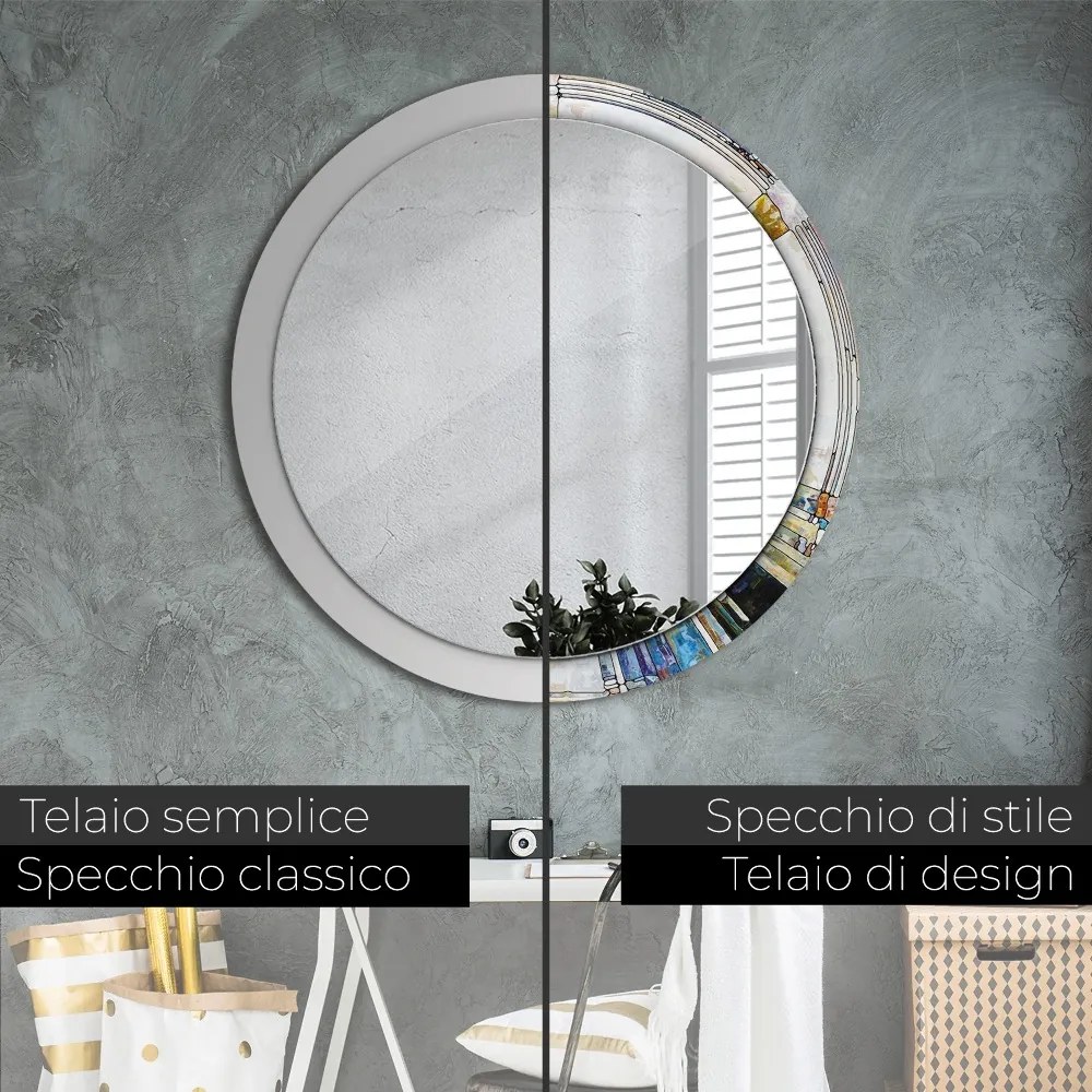 Specchio tondo con decoro Finestra di vetro macchiata astratta fi 100 cm