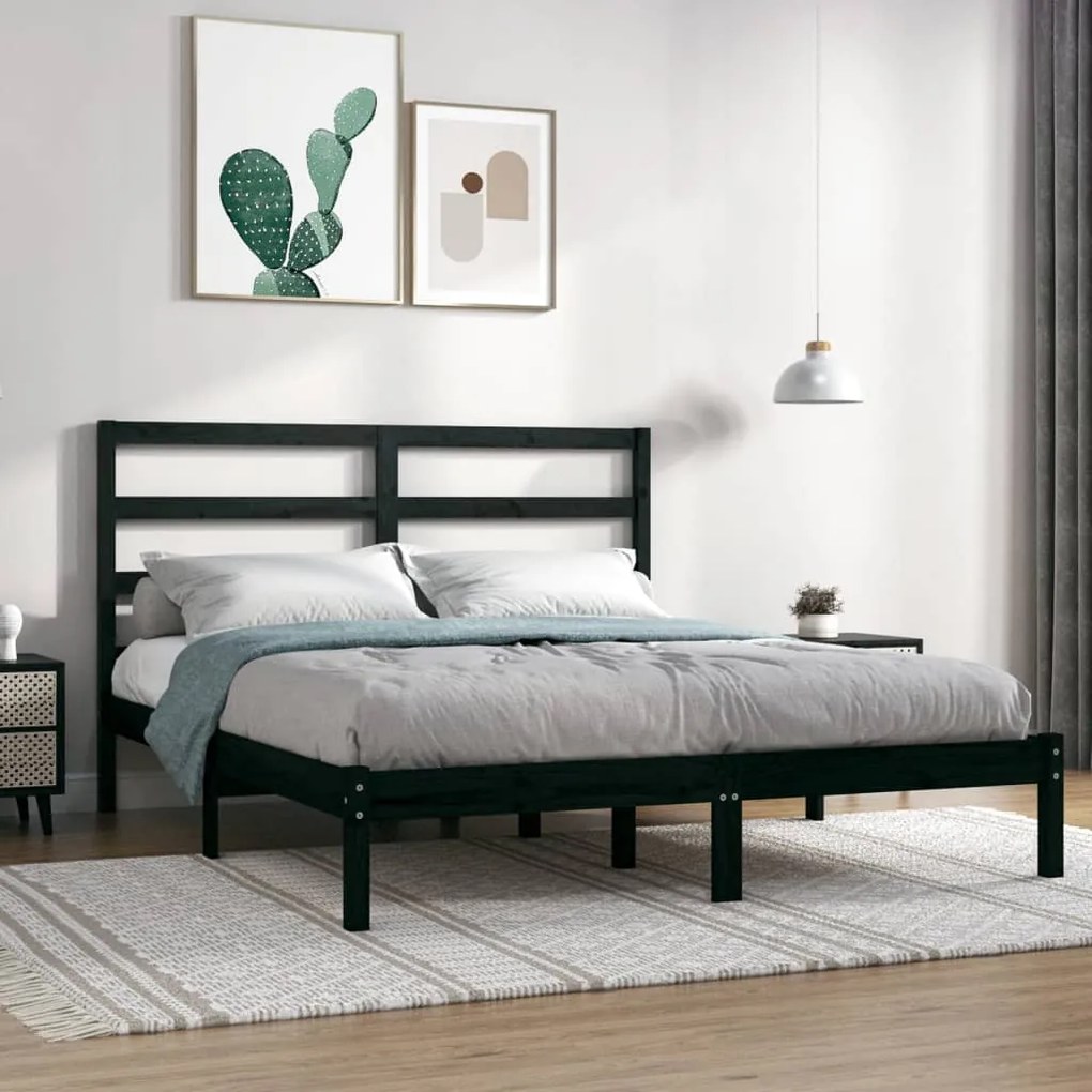 Giroletto Nero İn Legno Massello 150x200 Cm King Size /