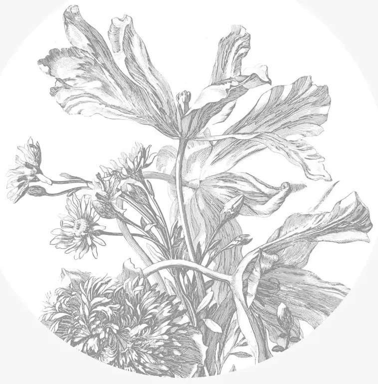 KEK Amsterdam Carta da parati panoramica Engraved Flowers 5 Circle - S - 1.425m