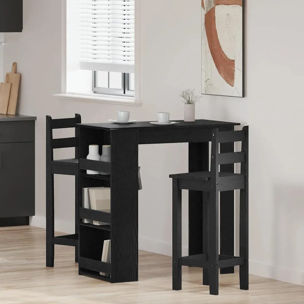 Tavolo Da Bar Con Ripiani Rovere Nero 102x50x103,5cm Truciolato /