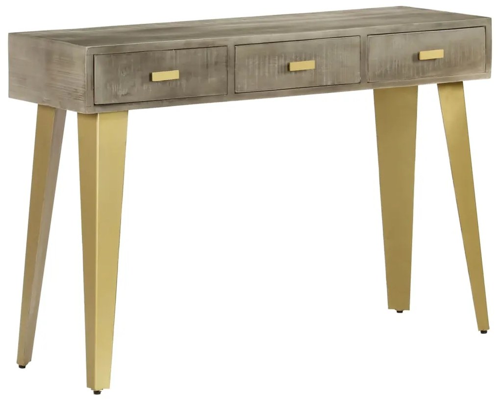 Tavolo Consolle Massello Di Mango Grigio E Ottone 110x35x76 Cm /